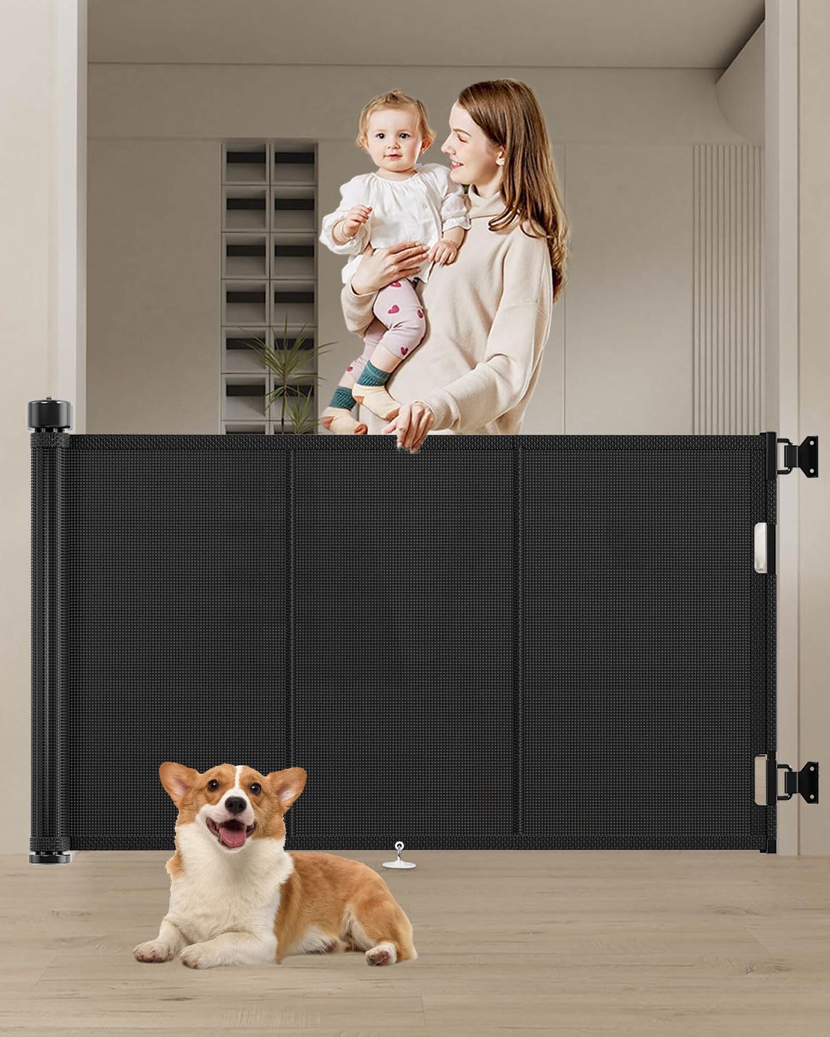 Miumoon 50 inch Retractable Baby Gates 34 inch Tall, Retractable Gate with Reinforced Strip Design to Prevent Crawling Through, Retractable Dog Gate for Stairs, Doorways, Hallways