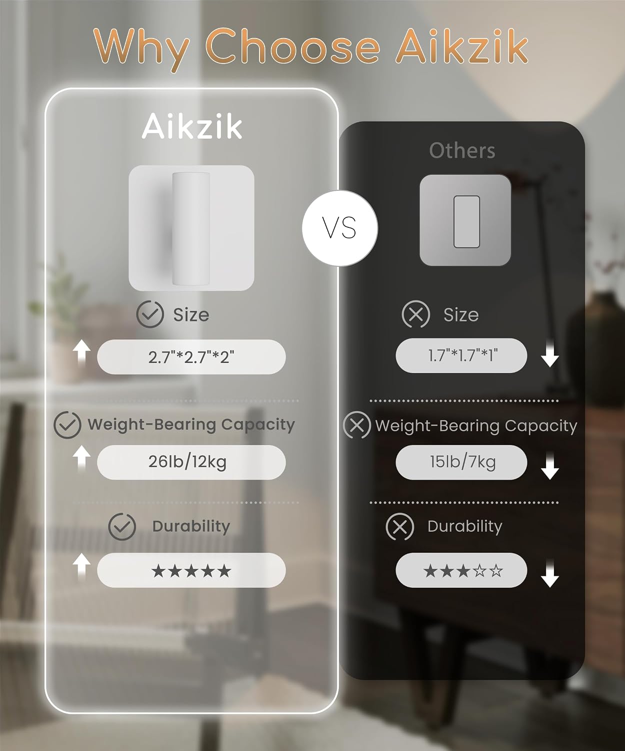 Aikzik 4 Pack Large Heavy Duty Wall Hooks - 26lb Max, Stainless Steel Adhesive Towel Hook, Shower Hooks for Hanging Towel, Coat, Robe, Wall Hook for Use in Bathroom, Kitchen and Door, Matte Black