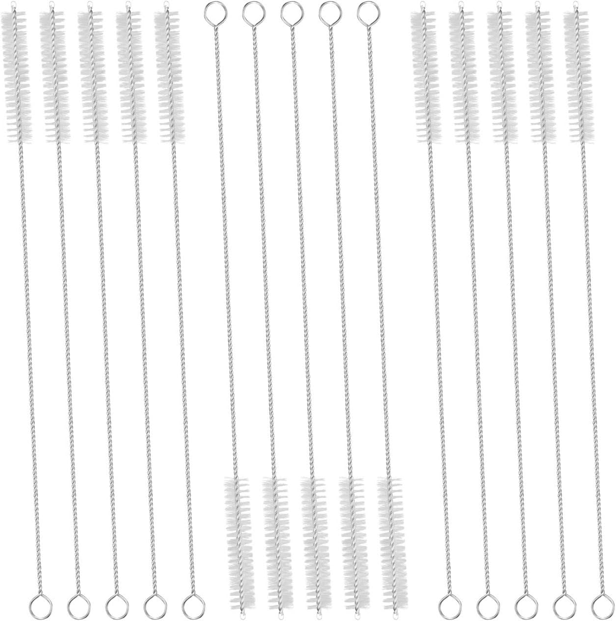 Drinking Straw Cleaning Brushes Set 10 Inches Extra Long 10mm Extra Wide Pipe Tube Cleaner Nylon Bristles Stainless Steel Handle - 10" x 3/8" (10mm) - Set of 15