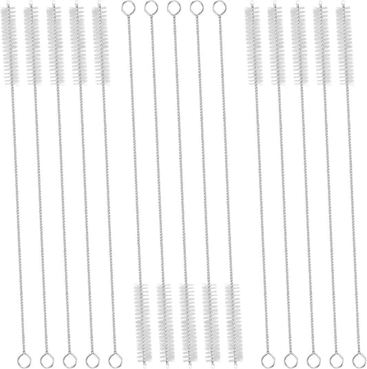 Drinking Straw Cleaning Brushes Set 10 Inches Extra Long 10mm Extra Wide Pipe Tube Cleaner Nylon Bristles Stainless Steel Handle - 10" x 3/8" (10mm) - Set of 15