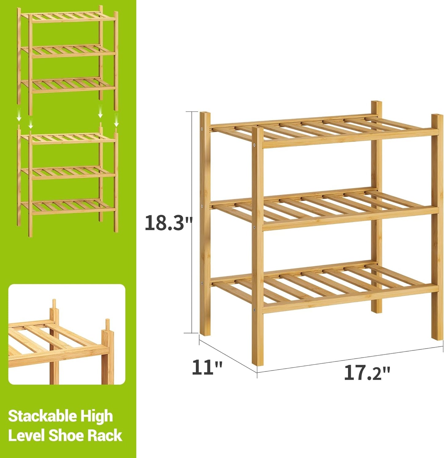 BMOSU 2-Tier Bamboo Small Shoe Rack Premium Stackable Shoe Shelf Storage Organizer for Hallway Closet Living Room Entryway Organizer (Black Bamboo)