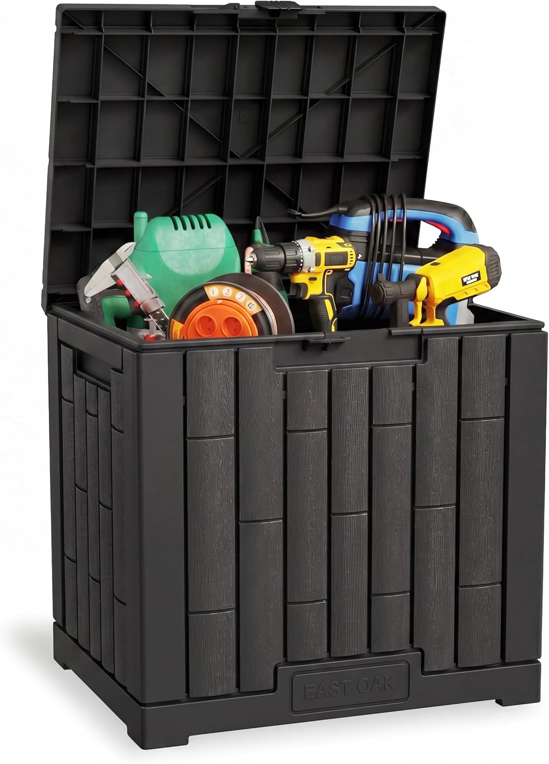 EAST OAK Outdoor Storage Box, 31 Gallon Deck Box Indoor and Outdoor Use, Waterproof Resin Storage Bin for Package Delivery, Patio Cushions, Gardening Tools, Lockable, UV Resistant, Grey