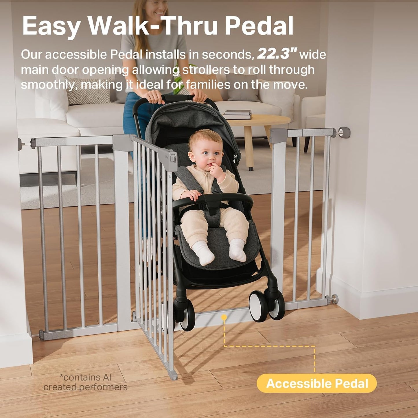 Cumbor 29.7-48" Baby Gate for Stairs, Mom's Choice Awards Winner-Dog Gate for Doorways, Auto Close Safety Pet Gate for Dogs Indoor, Easy Install Pressure Mounted Child Gate with Walk Thru Door, Brown