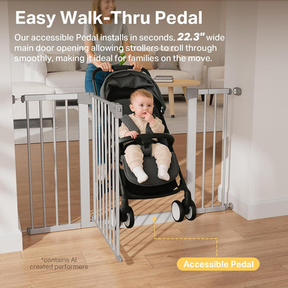 Cumbor 29.7-48" Baby Gate for Stairs, Mom's Choice Awards Winner-Dog Gate for Doorways, Auto Close Safety Pet Gate for Dogs Indoor, Easy Install Pressure Mounted Child Gate with Walk Thru Door, Brown
