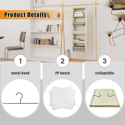 Hanging Closet Organizer 3-Shelf, Oxford Fabric Wardrobe Storage, Gray | Easy-mount foldable design holds clothes, handbags, shoes & accessories; washable Oxford fabric, sturdy and space-saving.
