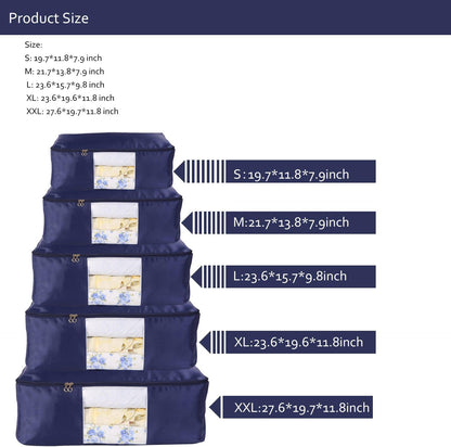 Comforter Storage Bags Pack of 2,Pillow Beddings/Blanket Clothes Organizer Storage Containers with Zippers,Breathable and Moistureproof(Black,2pcs)