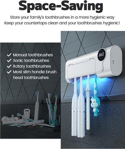 MIMORE Toothbrush Holder, 5 Toothbrush Slots & Timer Function, Cordless Wall Mounted Toothbrush Holders for Bathrooms