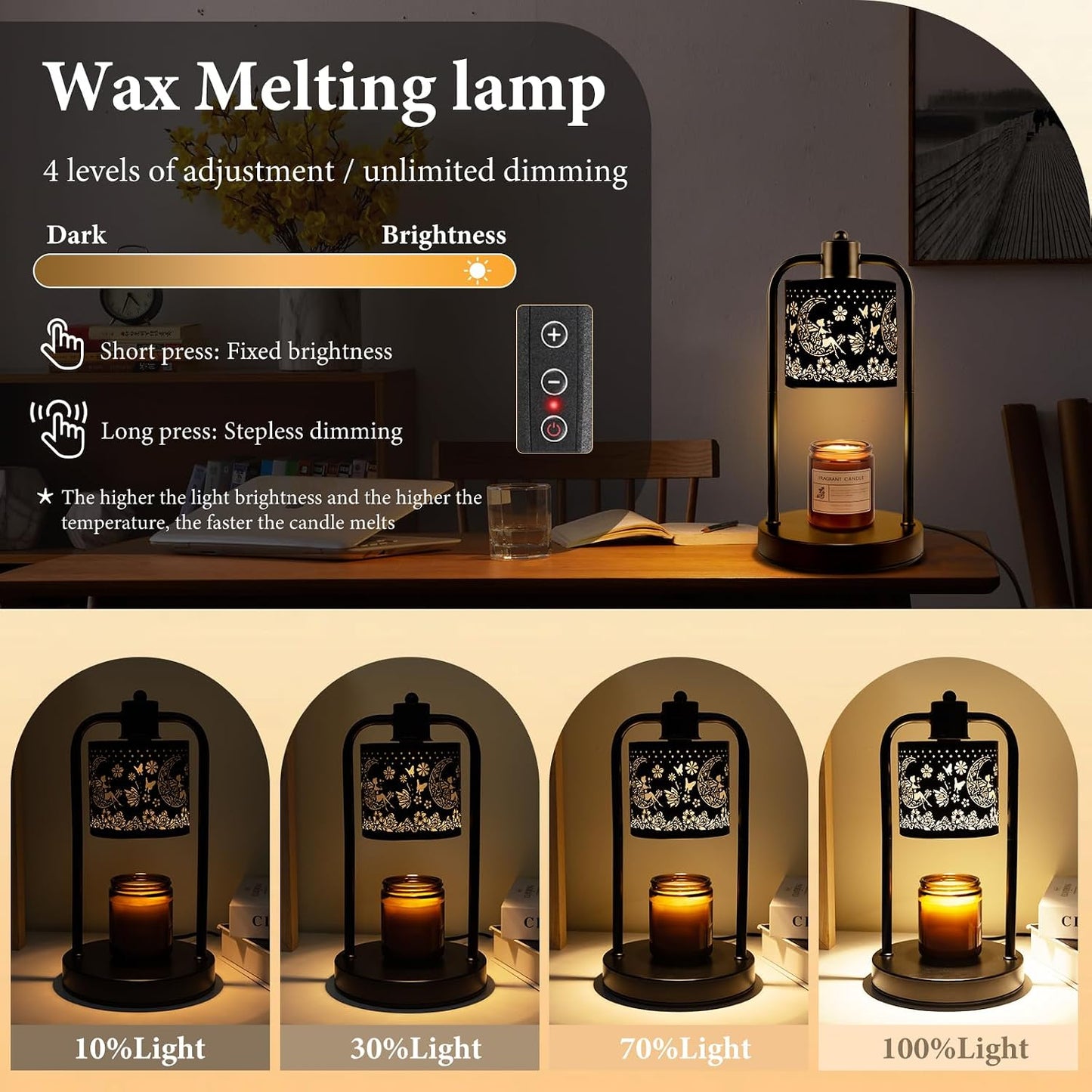 Candle Warmer Lamp Electric with Timer: Wax Melts Warmer - Dimmable Candle Wax Warmer Electric Candle Warmer with Replacement Bulbs, Bedroom Home Decor Compatible with Various Candles-Linen