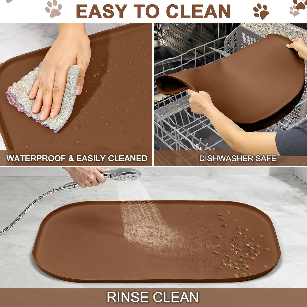 SMILOOL Silicone Pet Food Mat with Raised Edge for Food and Water Bowl, Dog Feeding Mats, Cat Food Trays for Floor Waterproof, Rubber Tray for Dogs and Cats, 19 x 12 x 0.7 Black