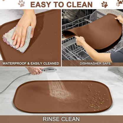 SMILOOL Silicone Pet Food Mat with Raised Edge for Food and Water Bowl, Dog Feeding Mats, Cat Food Trays for Floor Waterproof, Rubber Tray for Dogs and Cats, 19 x 12 x 0.7 Black