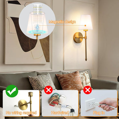 Nekhung Battery Operated Wall Sconces Set of Two, Wireless Battery Wall Light with 10000mAh RGB Dimmable Magnetic Bulb and Remote, Rechargeable Sconce Wall Decor for Bedroom Living Room Hallway