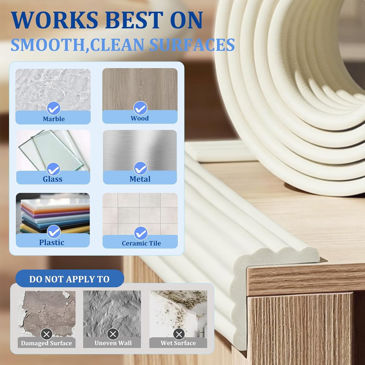 Edge Protector for Baby Proofing,Soft Foam Safety Bumper,Strong Adhesive Edge Guard Strip,Furniture Fireplace Table Cabinet Safety Cover for Baby,3.14in x 6.56ft,Black