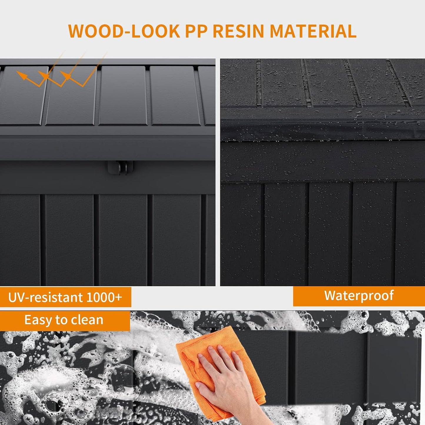 PatioZen 50 Gallon Deck Box Outdoor, Weatherproof Resin Patio Storage Box, Waterproof Outdoor Storage Boxes with Lid Lockable for Cushions, Garden Tools,Grey