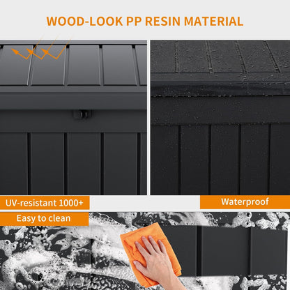 PatioZen 50 Gallon Deck Box Outdoor, Weatherproof Resin Patio Storage Box, Waterproof Outdoor Storage Boxes with Lid Lockable for Cushions, Garden Tools,Grey