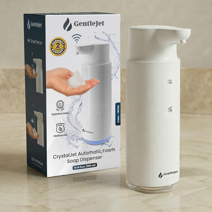 GentleJet CrystalJet Automatic Foam Soap Dispenser – Stainless Steel, Touchless Sensor, USB-C Rechargeable, Waterproof, Modern Bathroom & Kitchen Sink, 300 ml