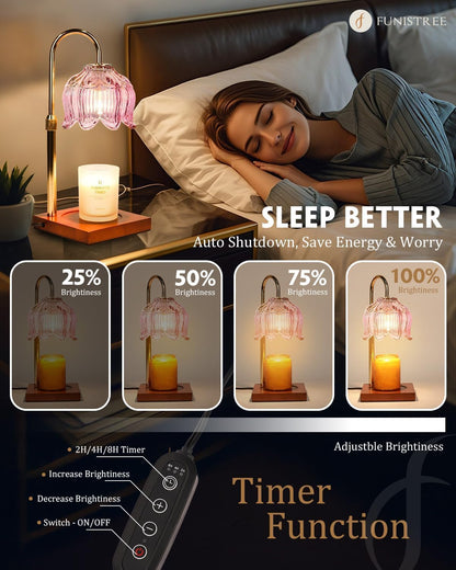 Funistree Flower Candle Warmer Lamp with Timer & Dimmer, Adjustable Height Candle Warmer, Christmas Birthday Gifts for Women Mom, House Warming New Home Decor, Wax Warmer with 2 Bulbs for Jar Candles