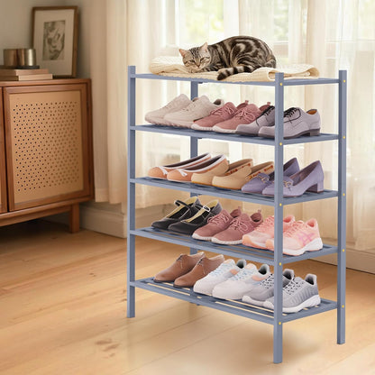 Smiry Bamboo Shoe Rack, 3 Tier Free Standing Wooden Shoe Organizer, Stackable Wood Shoe Storage Shelf for Closet, Entryway, 5 Horizontal Slats, 26.8"x11"x18.3", Natural
