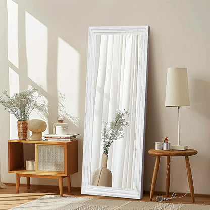 Full Length Mirror 65"x22" with Stand Solid Wood Frame Floor Large Mirror for Living Room, Bedroom Hanging Standing or Leaning Wall-Mounted, New Black