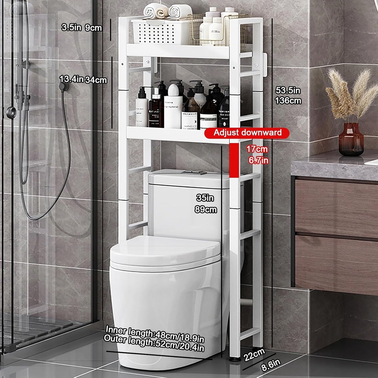 Toilet/Washing Machine Storage Rack,Over Washer And Dryer Shelves,Storage Rack Over Washing Machine Storage Unit,Laundry Room Storage And Organizer Standing Shelf,For Laundry Room Bathroom(White,59.8i