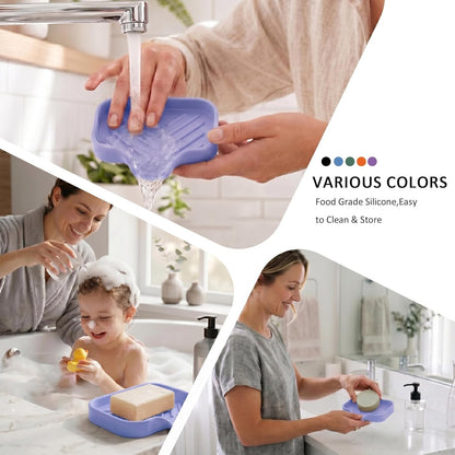 MicoYang Silicone Bathroom Soap Dishes with Drain Spout-Bathroom and Kitchen Sink Organizer,Sponge Holder,Dish Soap Tray,Perfect for Dispenser,Scrubber,Bottle,Cup on Sink or Counter-Coffee 4.9"×3.2"