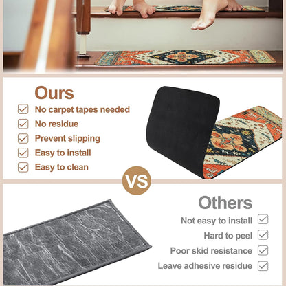 OJIA Non-Slip Carpet Stair Treads for Wooden Steps Set of 15, 30''X8'' Indoor Runner Resistant Rugs Rubber Safety Mats for Dogs, Kids & Elders, Stairway Grip