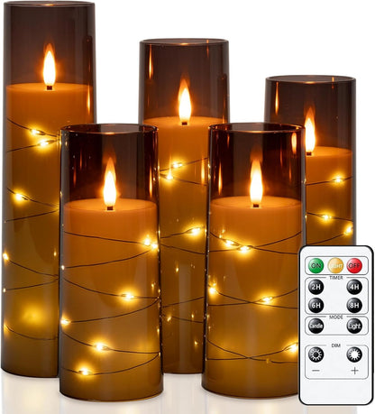 Raycare Flameless Candle with Remote Timer, 3 Flickering Acrylic Battery Operated LED Pillar Candles with Embedded Star String for Christmas, Wedding, Home Table Decor, and as a Gift (Ivory White)