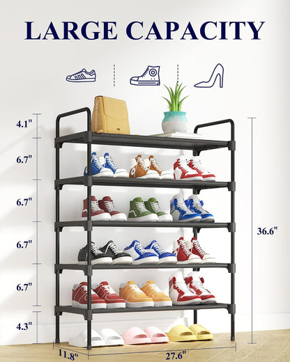 Kitsure Shoe Rack for Closet, Sturdy Shoe Storage for Entryway, Space-Saving Shoe Rack Small and Shoe Shelf, 27.6" Wide, Black