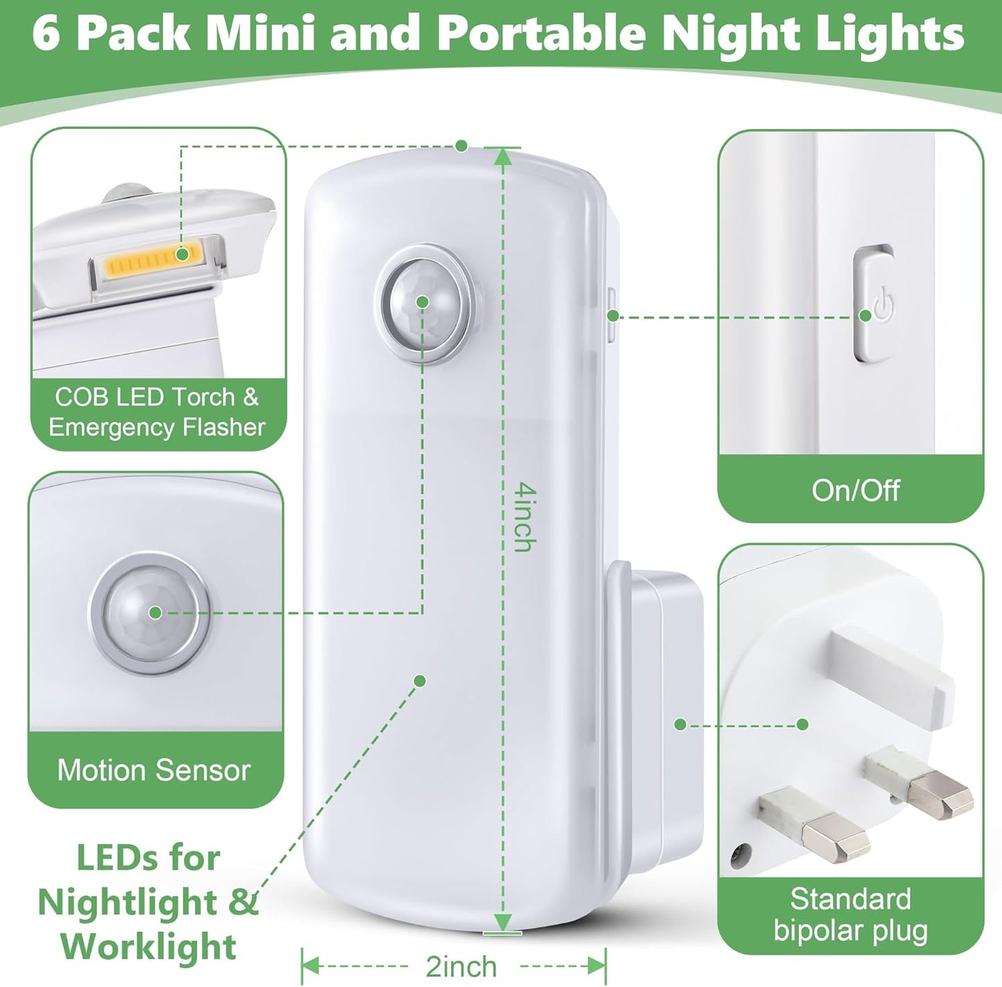 Enhon 4 Pack Emergency Power Failure Night Lights, Motion Sensor Night Light, Automatic Dusk to Dawn, Emergency Lights for Home, Bedrooms, Hallways, Black Outs, Rechargeable