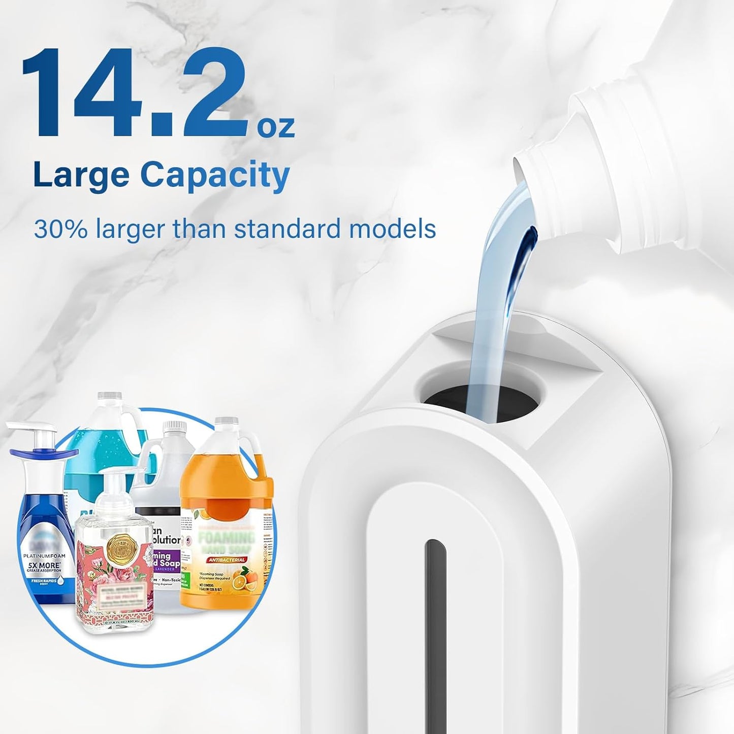 Automatic Soap Dispenser Wall Mount for Bathroom, 14.2oz Rechargeable Touchless Adjustable Auto Smart Foaming Hand Soap Dispenser for Bathroom,Kitchen,Office,Foam