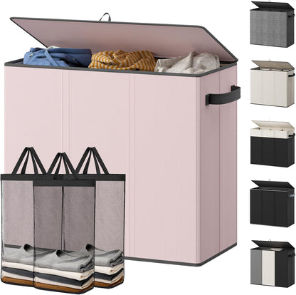 Optish 180L Laundry Hamper 3 Section, Large Laundry Hamper with Lid, Dirty Clothes Hampers with 3 Inner Bags, Laundry Basket Organizer for Laundry, Bedroom, Bathroom, Hamper 3 Compartment, Black