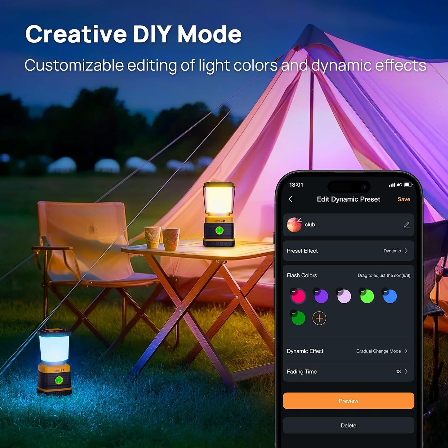 Consciot LED Battery Powered Camping Lantern, 1000LM, 4 Light Modes, IPX4 Waterproof Portable Tent Flashlight for Power Outages, Emergency, Hurricane, Hiking, Light Green, 2-Pack