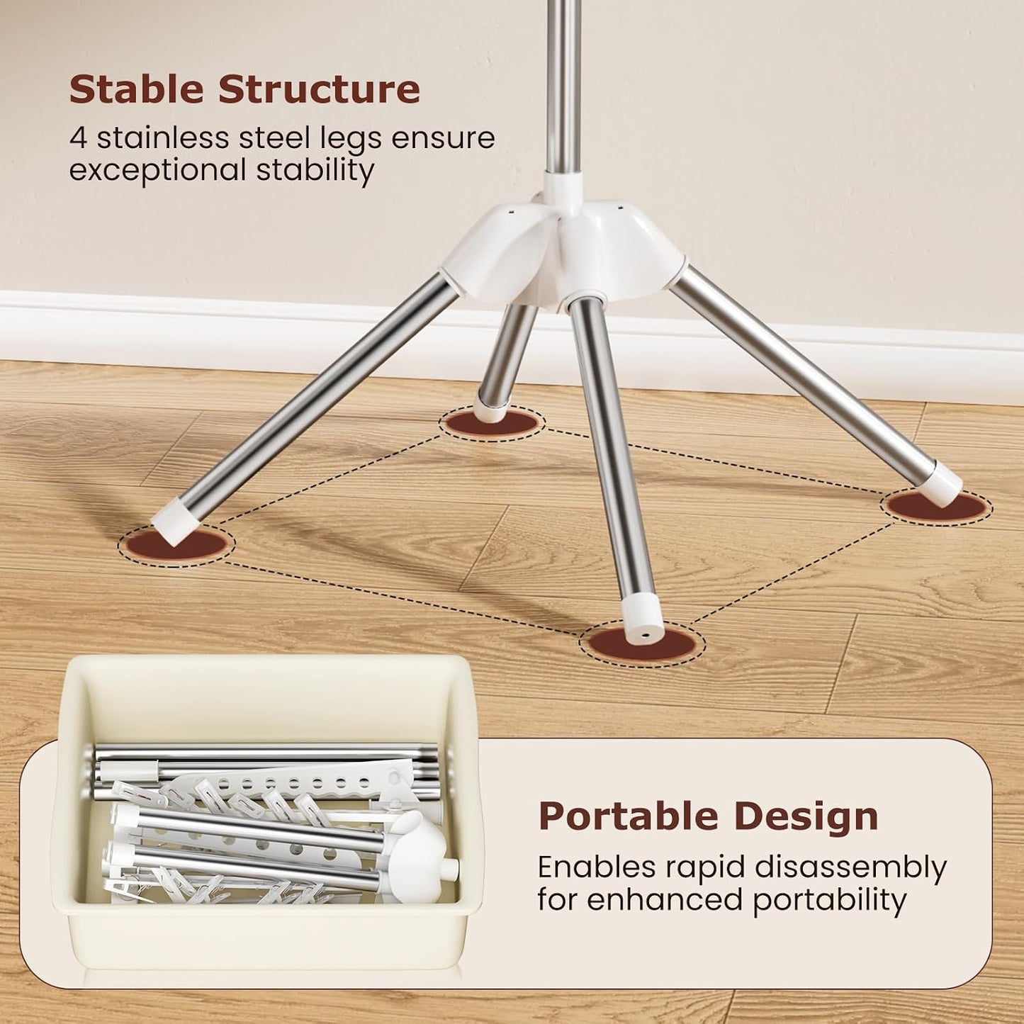 Abiglifty Rotatable and Foldable Clothes Drying Rack, Space Saving Free Standing Laundry Drying Rack for Indoor, Balcony, 1 Layer