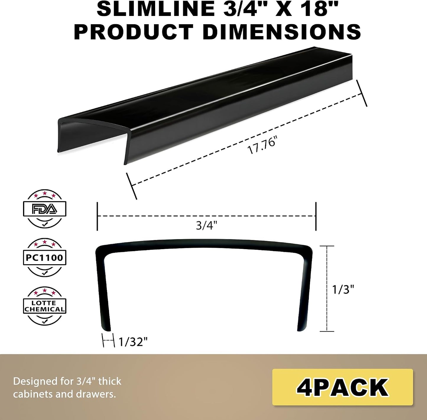 Cabinet Protectors for Kitchen Cabinets, Cabinet Door Protector Trash Drawer Protector Edge Guard, Plastic Slip on Protectors for Cabinets– 3/4" Thick, 18" Length