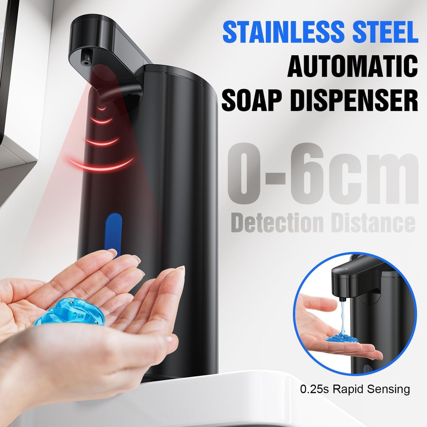 Fantictas Automatic Foaming Soap Dispenser Touchless, Stainless Steel 11.5 oz 3 Levels Adjustable Hand Soap Dispenser with Rechargeable Sensor Pump for Kitchen & Bathroom Liquid Soap