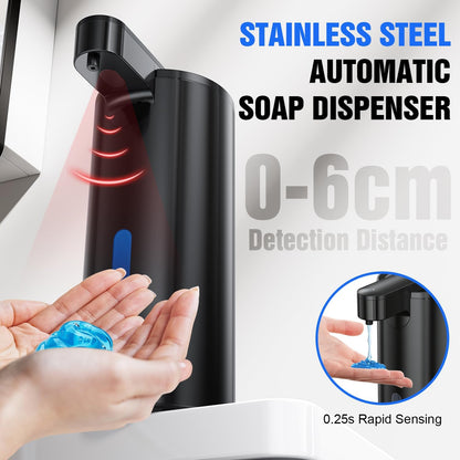 Fantictas Automatic Foaming Soap Dispenser Touchless, Stainless Steel 11.5 oz 3 Levels Adjustable Hand Soap Dispenser with Rechargeable Sensor Pump for Kitchen & Bathroom Liquid Soap