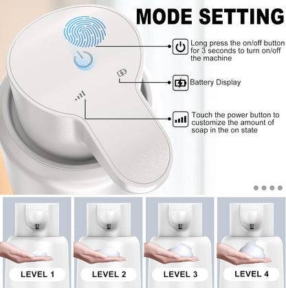 Automatic Foaming Soap Dispenser 15oz/420ml Foaming Hand Sanitizer Touchless Wall Mount with 4levels Adjustable Free Touch Electric Soap Dispenser Rechargeable with Sensor(White)