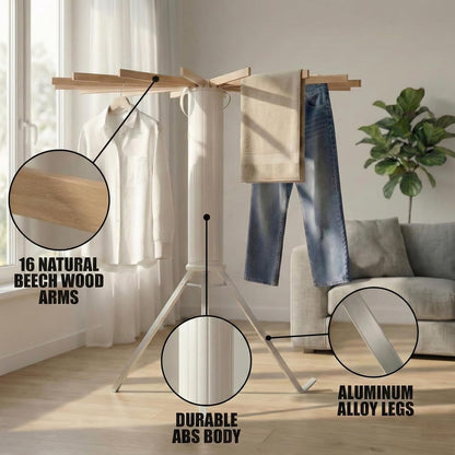 Wall-Mounted Drying Rack Clothing Foldable, Space-Saving Laundry Drying Rack with 7 Rods Perfect for Versatile Indoor and Outdoor Use in Apartment, Bathroom, RV, Balcony and Bedroom