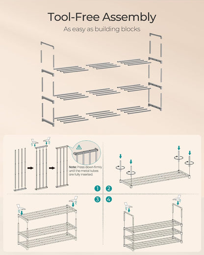 SONGMICS Shoe Rack, 6-Tier Shoe Organizer, Metal Storage Shelf, Upright or Upside Down, for 24-30 Pairs, Stackable, for Entryway, 11.8 x 36.2 x 42.7 Inches, Black ULSA306BH01