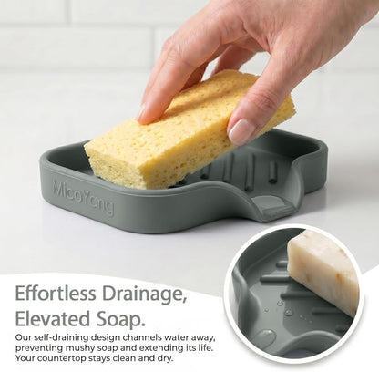 MicoYang Silicone Bathroom Soap Dishes with Drain Spout-Bathroom and Kitchen Sink Organizer,Sponge Holder,Dish Soap Tray,Perfect for Dispenser,Scrubber,Bottle,Cup on Sink or Counter-Coffee 4.9"×3.2"
