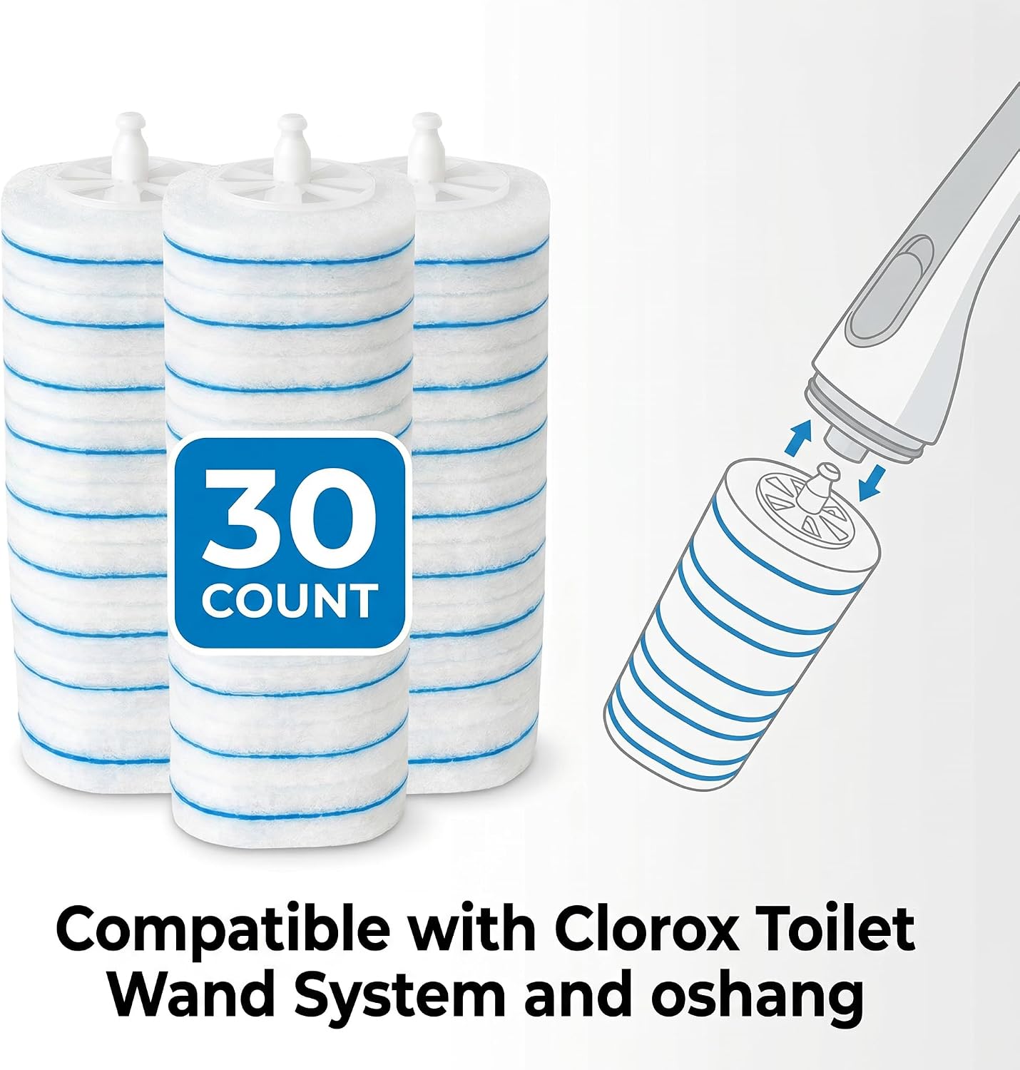30 Count Disposable Toilet Refill Pads Compatible with Clorox and Oshang Toilet Brush, Bathroom Cleaning Heads