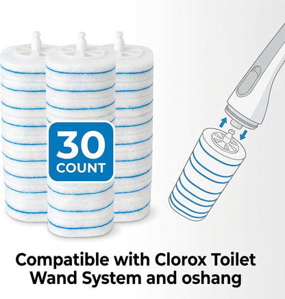 30 Count Disposable Toilet Refill Pads Compatible with Clorox and Oshang Toilet Brush, Bathroom Cleaning Heads