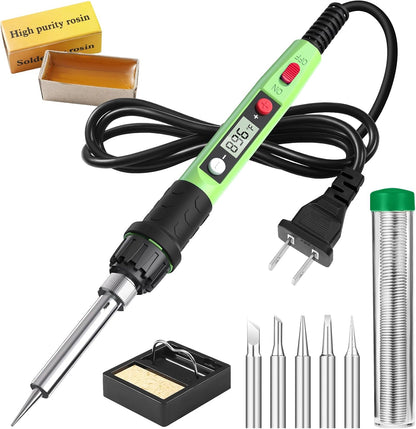 Soldering Iron Kit, 80W 110V LCD Digital Solder Iron Pen with Ceramic Heater, Portable Welding Tools with 5pcs Tips, Stand, Solders Wire, Sponge, Paste, for Metal,Electric Repairs, DIY