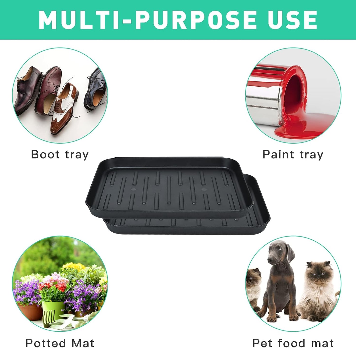3 Packs Square Boot Tray, Akamino Plastic Utility Shoe Mat Tray for Entryway Indoor and Outdoor Use in All Seasons, 13.7x10.6x1inch,Black
