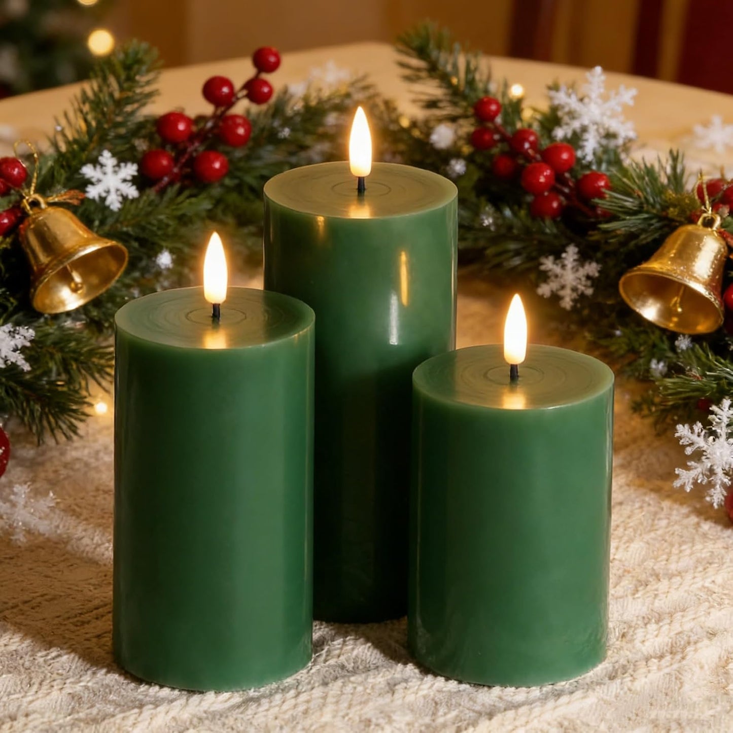 Eywamage White Real Wax Flameless Pillar Candles with Remote, Flickering Flat Top LED Battery Candles Set of 3