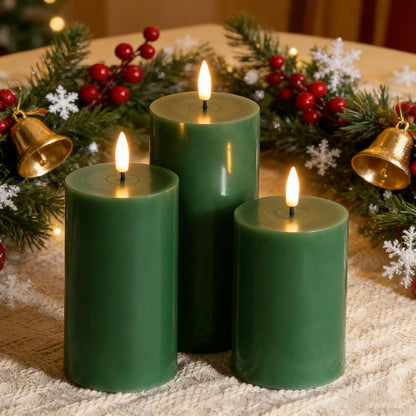 Eywamage White Real Wax Flameless Pillar Candles with Remote, Flickering Flat Top LED Battery Candles Set of 3