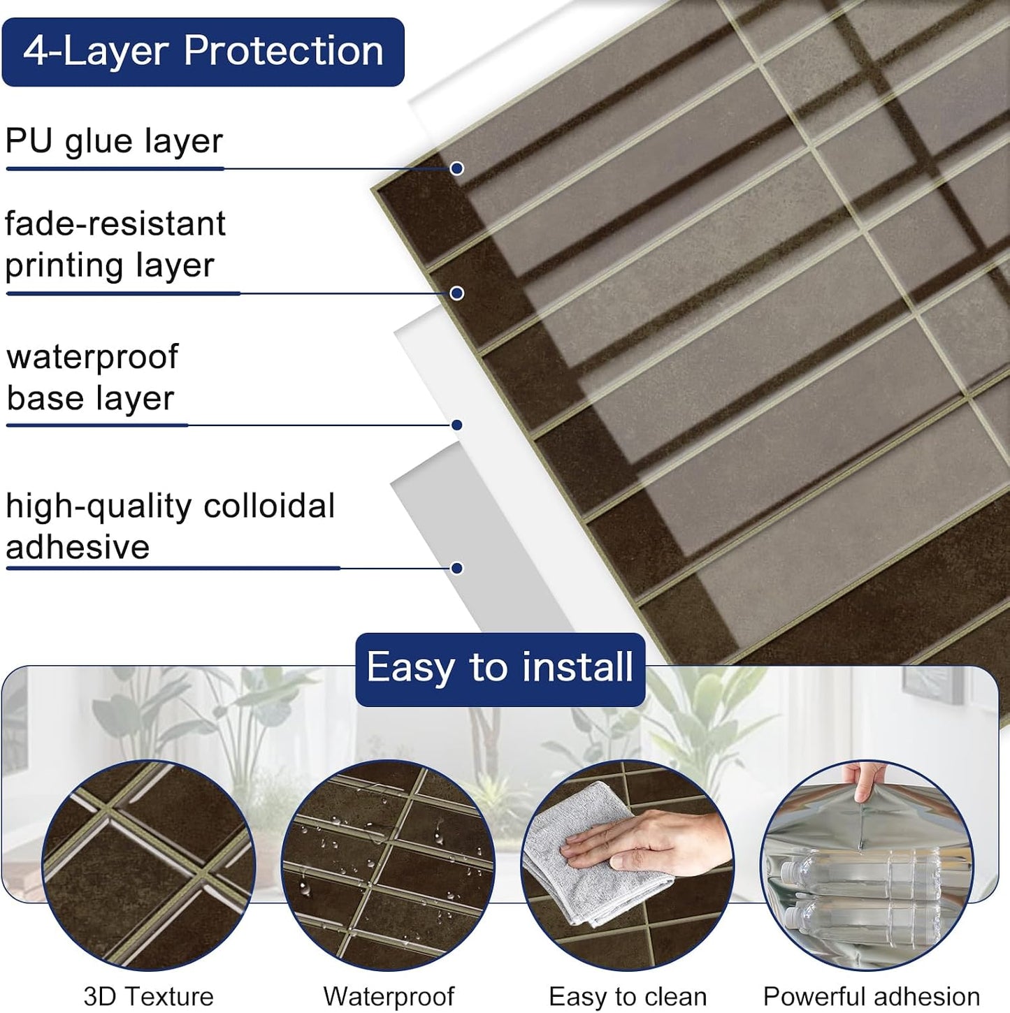 MORCART Peel and Stick Backsplash, 10 Sheets of 11.8"x11.8" - 3D Adhesive Waterproof Wall Tiles for Kitchen, Bathroom, Living Room, Subway Tiles, Gray-Apricot