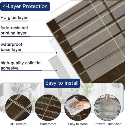 MORCART Peel and Stick Backsplash, 10 Sheets of 11.8"x11.8" - 3D Adhesive Waterproof Wall Tiles for Kitchen, Bathroom, Living Room, Subway Tiles, Gray-Apricot