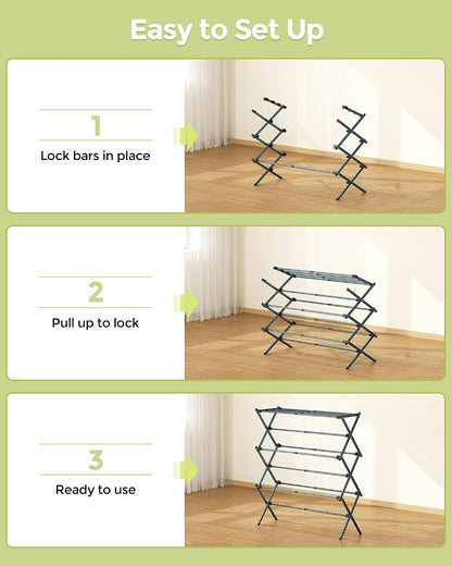 APEXCHASER Drying Rack Clothing - 3 Tier Metal Clothes Drying Rack Collapsible, Laundry Drying Rack Expandable, Small Clothe Airer for Baby Clothes Towel Bib Sock Indoor Outdoor Use(White)