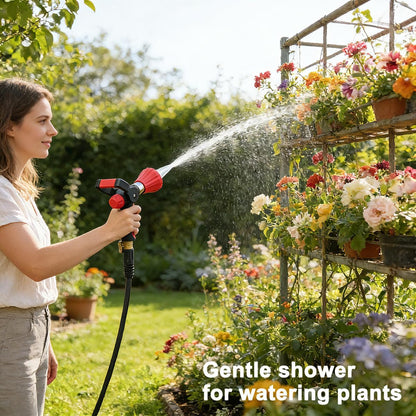 FANHAO Heavy Duty Fireman's Hose Nozzle, Metal Water Nozzle with 8 Spray Patterns, High Pressure Garden Hose Sprayer with Lever Control and Non-Slip Grip to Water Plants & Lawns, Wash Cars & Clean