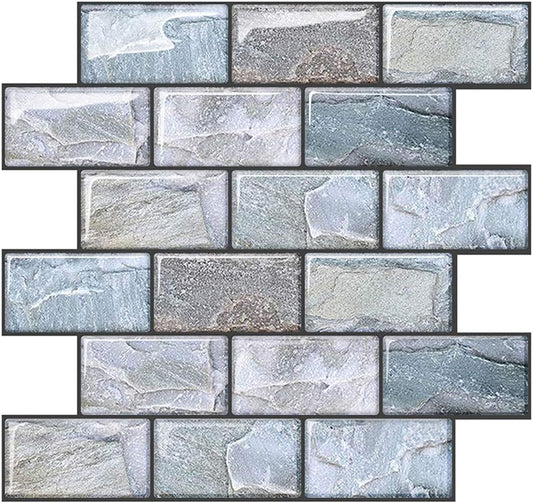 Peel and Stick Backsplash for Kitchen, Peel and Stick Tile Kitchen, Back Splash Tile for Bathroom, 3D Brick Wall Tiles Subway Tiles, 10 Sheets 10" x10.6 ﻿